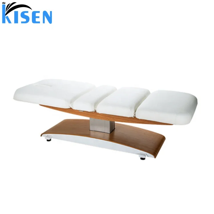 Beauty Spa Salon Furniture Luxury High Quality Massage Table White Leather Wooden Base Electric Facial Bed with 3 Motors