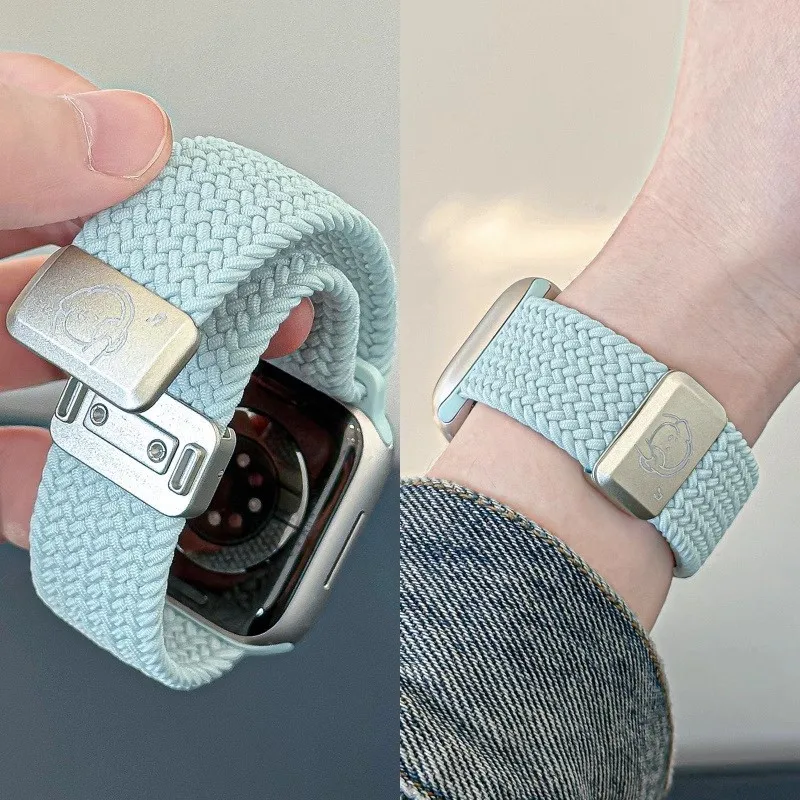 Correa de nailon trenzado pulsera con hebilla magnética para Apple Watch 46mm 40mm 45mm 41mm 44mm 49mm iWatch Series 4 5 6 8 9 10 Ultra