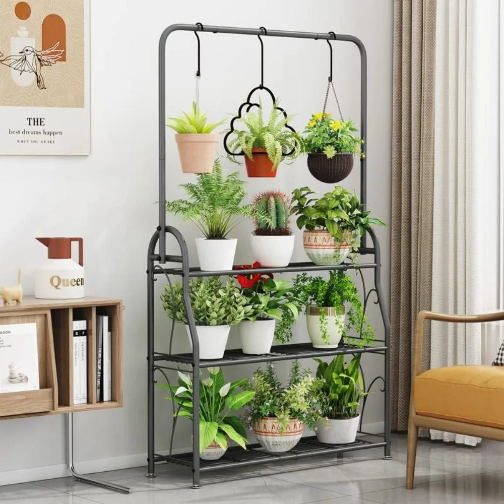 Plant Stand 3 Tier Indoor Outdoor Tall Corner Hanging Plant Shelf Metal Flower Stands Ladder Plant Holder Room Balcony Garden