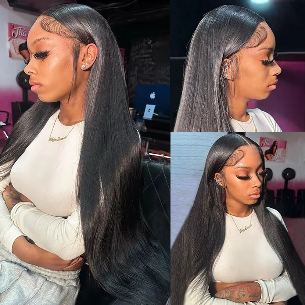 Pré corte peruca sem cola cabelo humano 13x6 hd laço frontal peruca em linha reta 5x5 hd fechamento do laço perucas para mulher preplucked 250% 42 Polegada