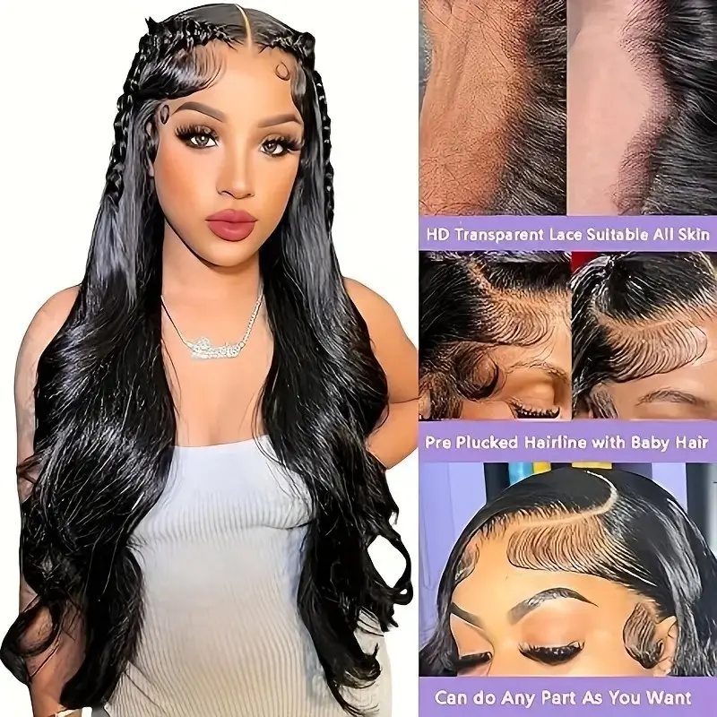 Rosabeauty Nature Color HD Body Wave 13X6 Transparent Lace Frontal Wig 13X4 Front Human Hair Glueless Wig 250% Density