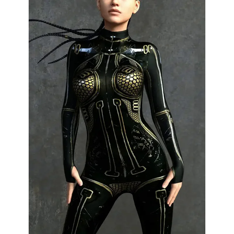 Mechaniczny CyberPunk Catsuit kobieta kombinezon z zamkiem błyskawicznym Zentai 3D body gra na Halloween kostium imprezowy kobieta strój Cosplay