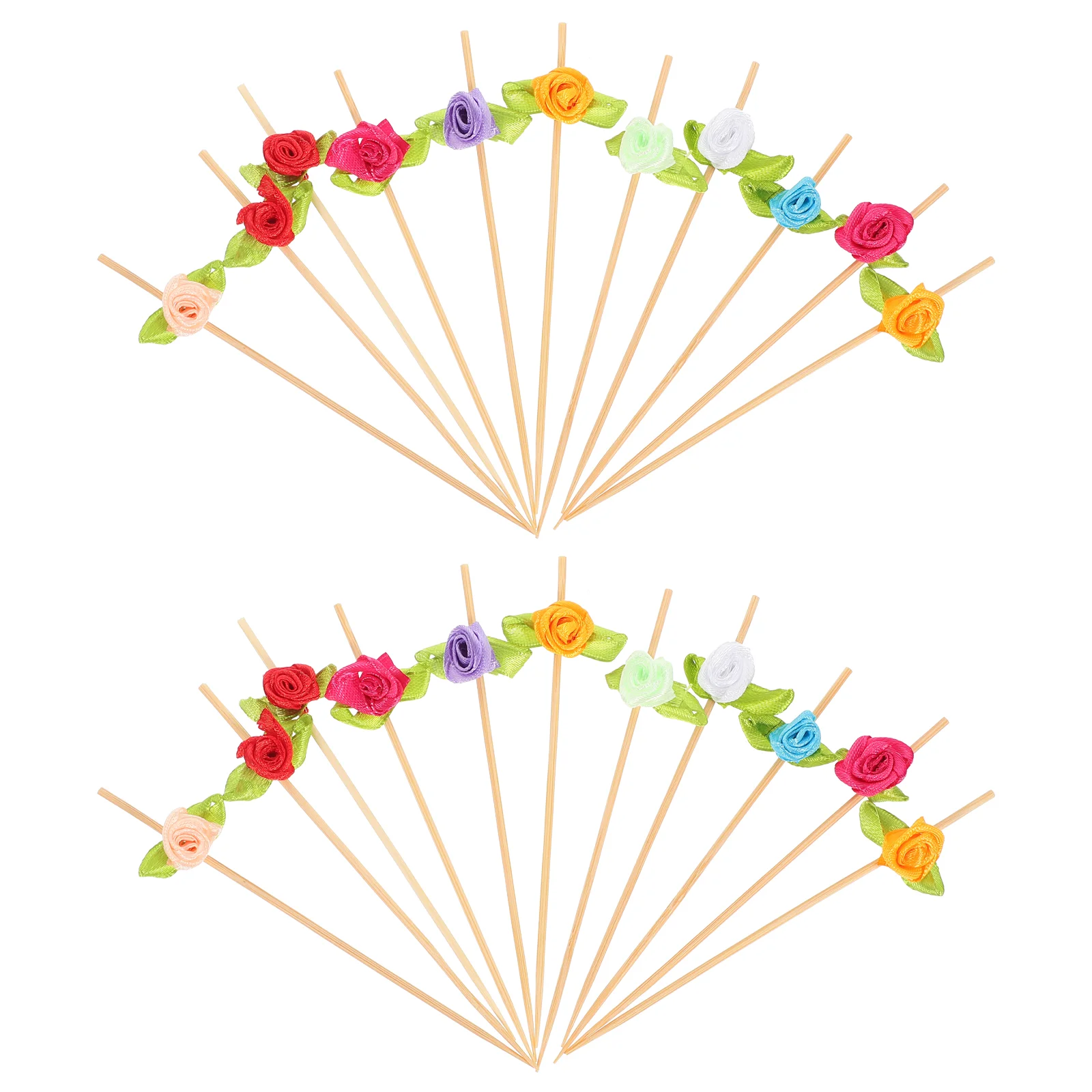 Rose Sign Flower Cocktail Picks Fancy Toothpicks Bamboo Sticks Skewers Food Party Fruits