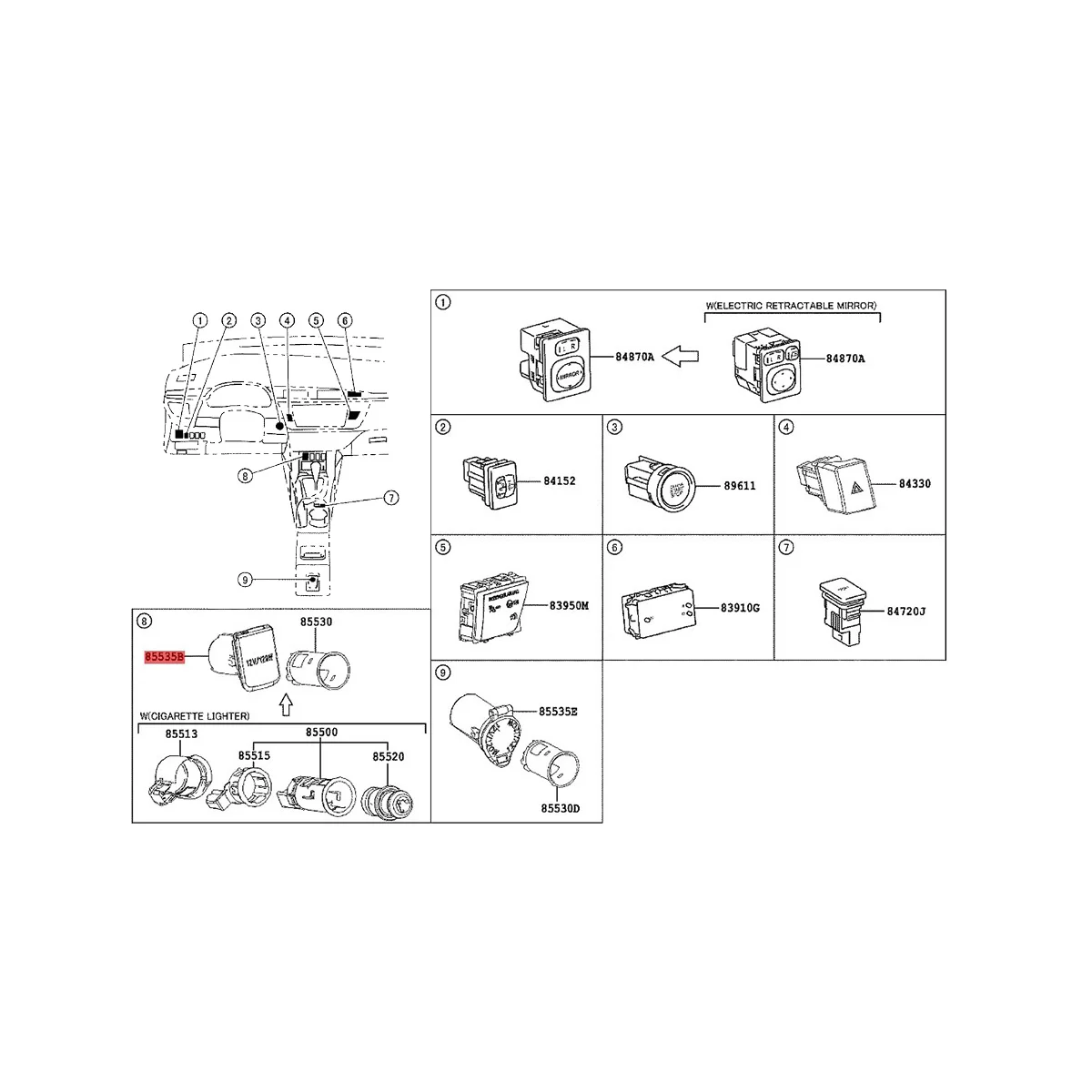 85535-50020 Rear Row Power Socket Cover for Toyota Lexus 4RUNNER Corolla Prado Alphard Cigarette Lighter Panel Plug Caps