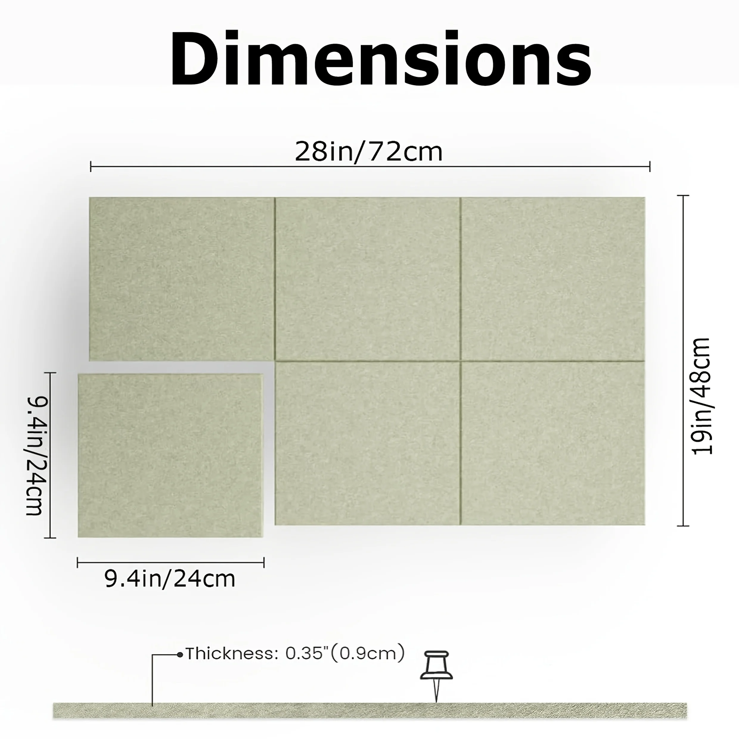 24*24cm 6PCS Thickened Soundproof Felt Cork Wall Tiles Bulletin Pin Note Memo Boards Multipurpose Photos Display Background Decorative for Home Office Classroom Dorm Decor Ceiling Living Room Sound Proof Insulation Acoustic Panels