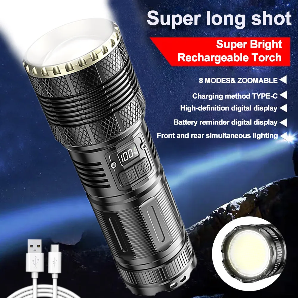

Super Bright Flashlight Numerical Power Display Rechargeable Torch 30W LED High Lumens Outdoor Camping Hiking Flashlight