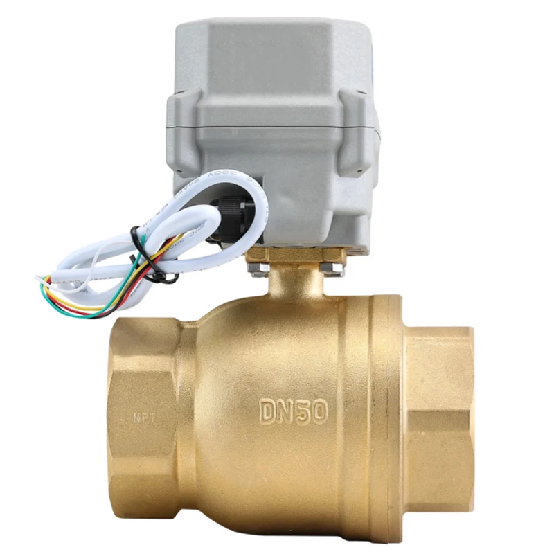 2'' DN50 2-Way Brass Electric Ball Valve DC12V/24V, Motorized Ball Valve with Manual Override for Water/Pipe 3 Wires