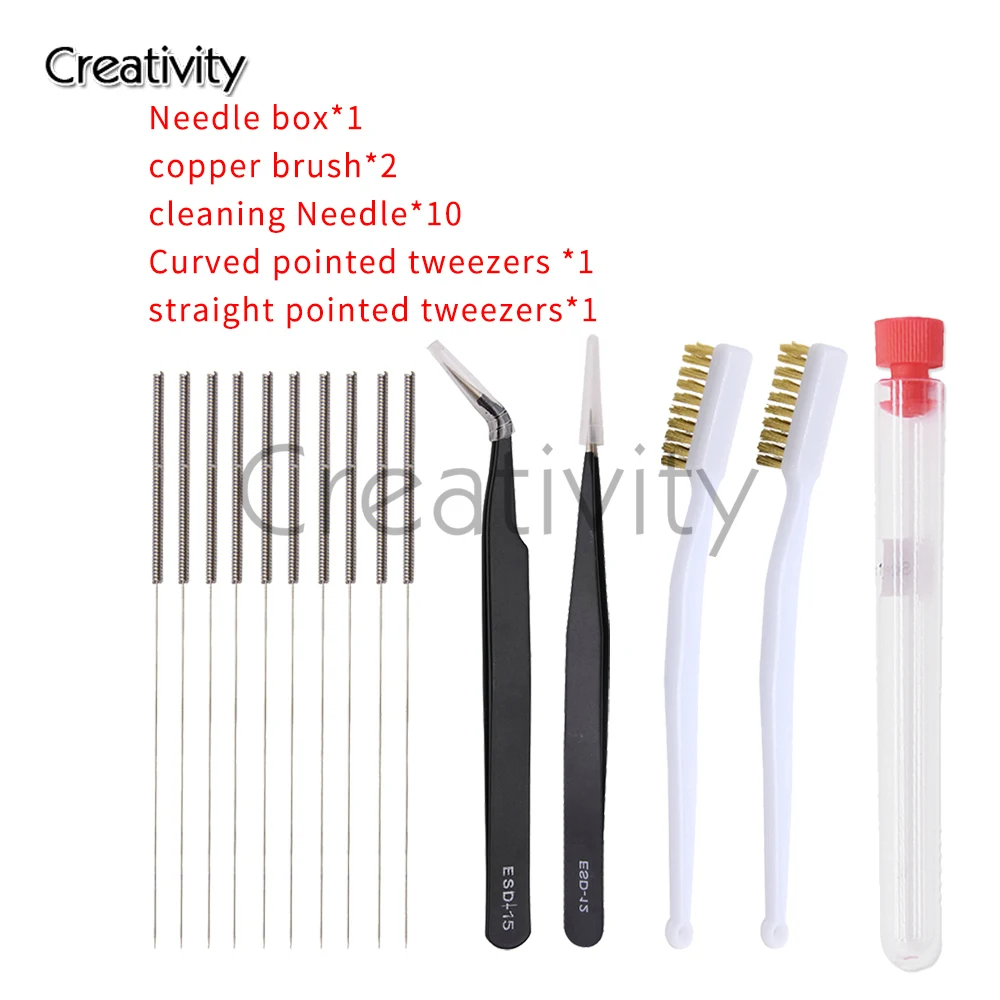 3D Printer parts MK8 Nozzle kit Nozzle Cleaning Needles 2Pcs ESD tweezers and Brush For Ender3 CR10 3d printer