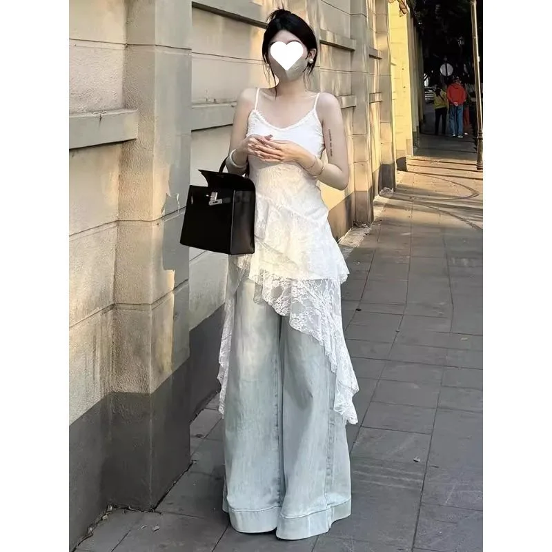 

2026 New Summer Autumn Women's Irregular Korean Style Lace Dress Plus Size Slim Waist Slit Pure Desire Fashion Layered Dress