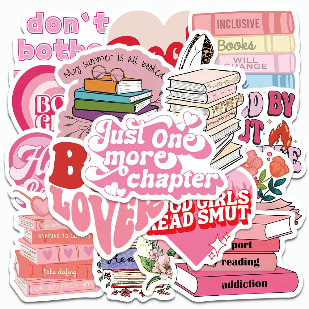 

50PCS Cartoon Pink Bookish Stickers INS Style Graffiti Decals For Notebooks Laptop Guitar Suitcase Refrigerator DIY Stickers