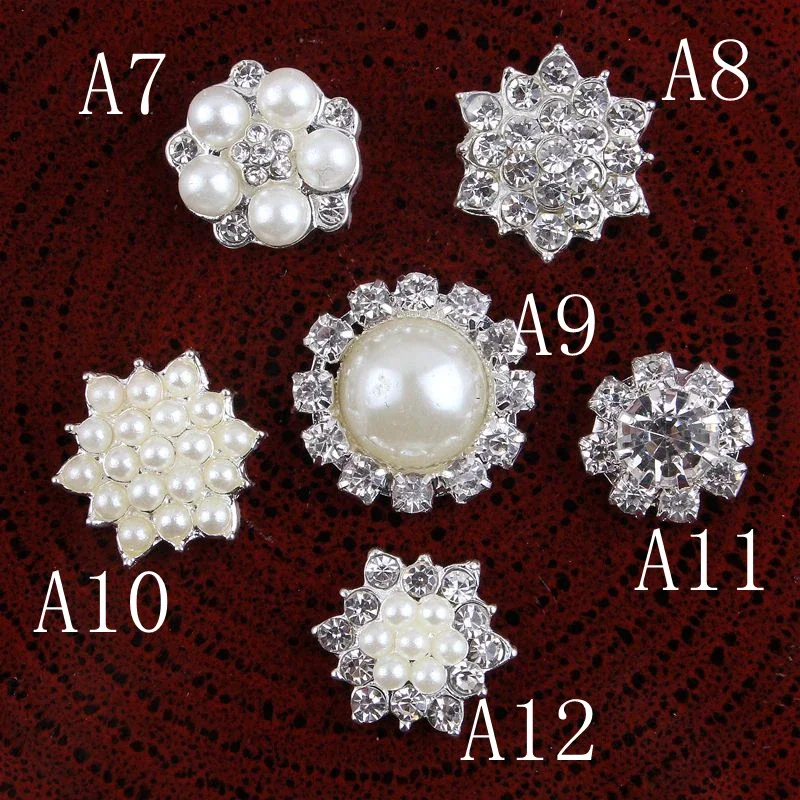 (10pcs/lot) 6 Styles Cute Trendy Handmade Metal Rhinestone Pearl Button Clear Artificial Alloy Crystal Flatback Wedding Buttons