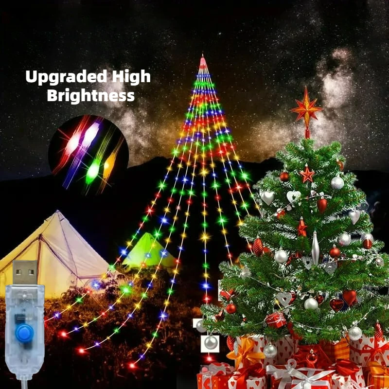 Christmas Lights Decorations USB Powered LEDTree String Lights with 8Modes Waterfall Fairy Lights for Garden Party Holiday Decor