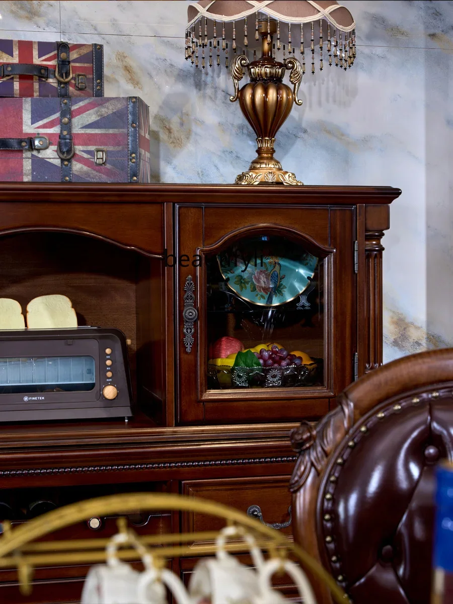 V American Style Sideboard Cabinet Solid Wood Retro Furniture Large Capacity Sideboard Cabinet Wine Cabinet Locker