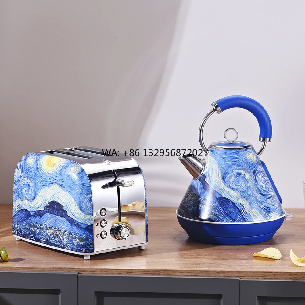 

5 шт., современный домашний автоматический чайник из нержавеющей стали с пирамидой 1,7 л и набор тостеров, хлеб, чай, кофе, художественный дизайн