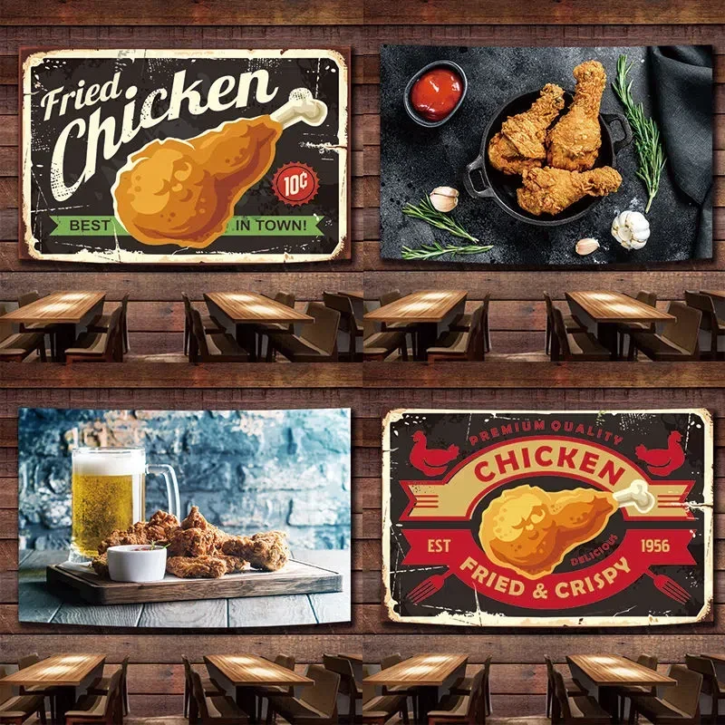 Fried Chicken Fast Food Poster Wall Hanging Flag Canvas Painting Tapestry Wall Art Banner Dining Room Kitchen Home Decor Sticker