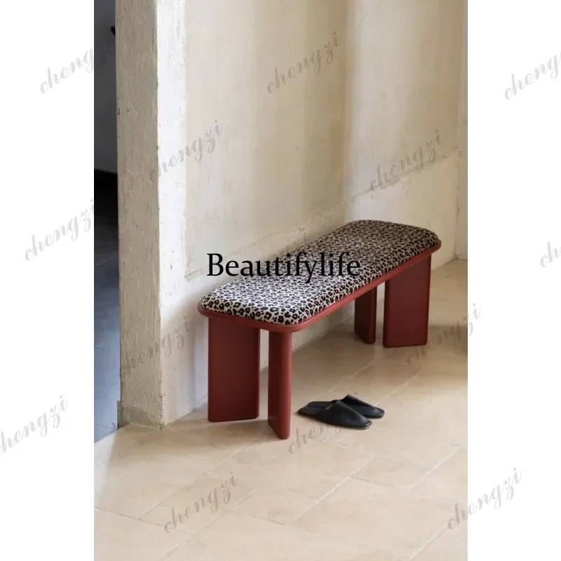 N178 Classic retro red leopard print bench entry shoe changing stool bedside bench living room