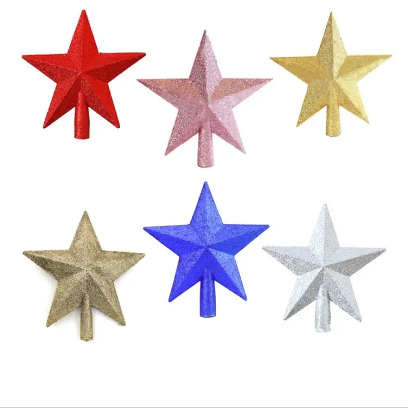 

Gold Silver Red Pink Christmas Tree Top Star Decoration Pendant Plastic Five-Pointed Star Stereo Design for Holiday Decor