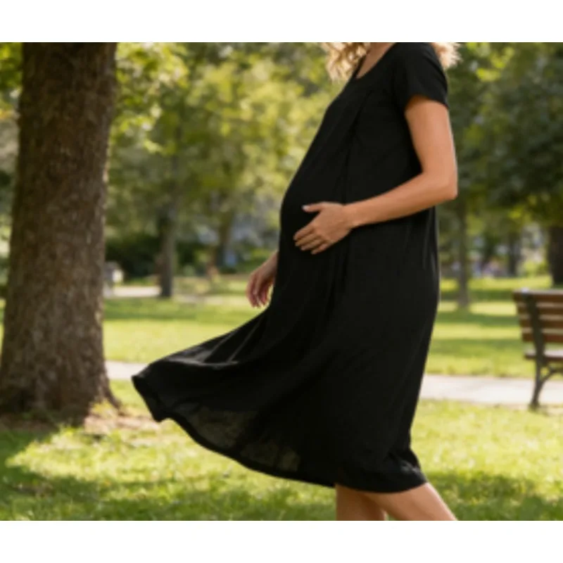 Postpartum Maternity Nursing Dress, Short Sleeve Labor Hospital Gown Breastfeeding Dress for Pregnant Women view 3