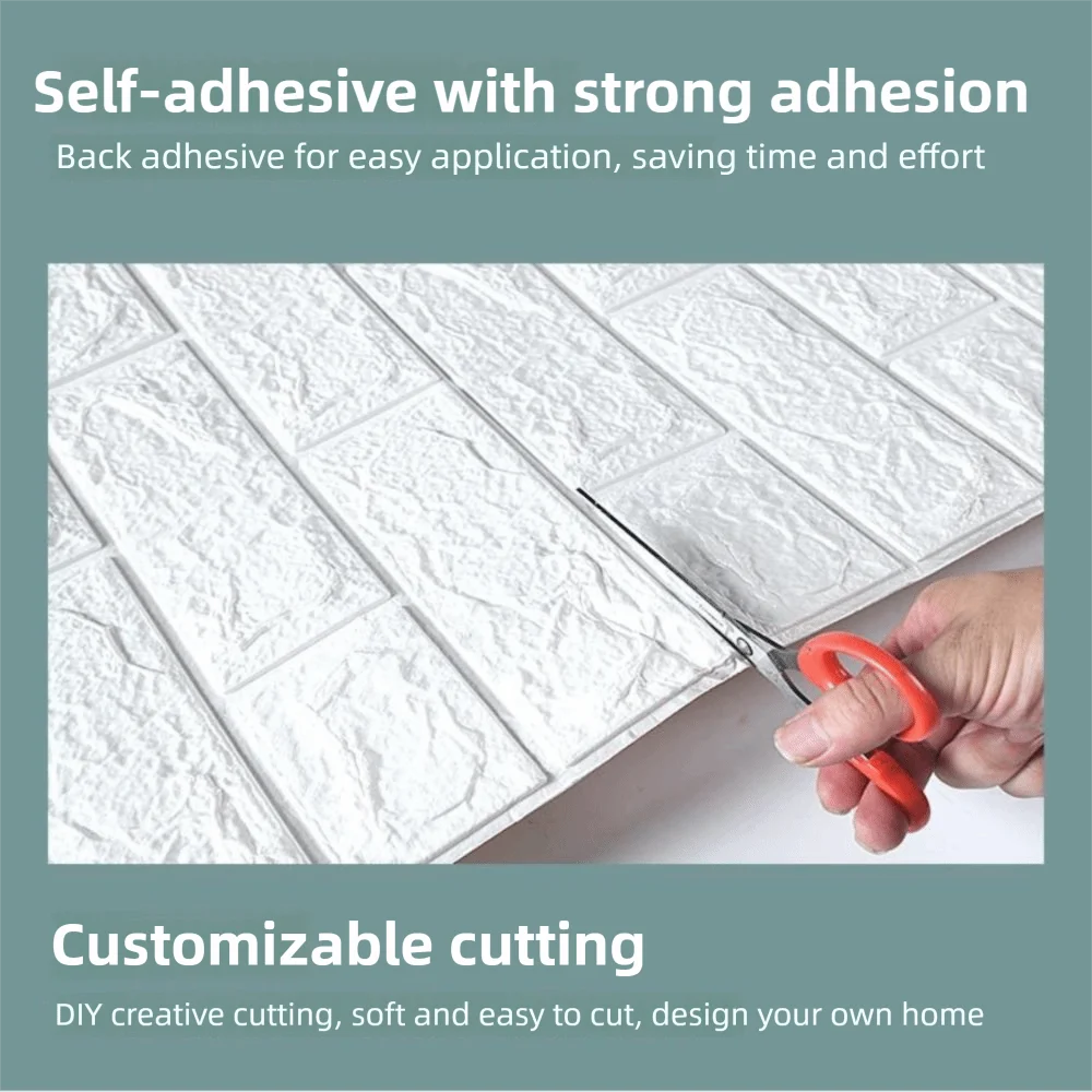 DIY 3D Wall Sticker Foam Three-dimensional Wallpaper Roll White Color Easy Installation Brick Wallpaper Bedroom