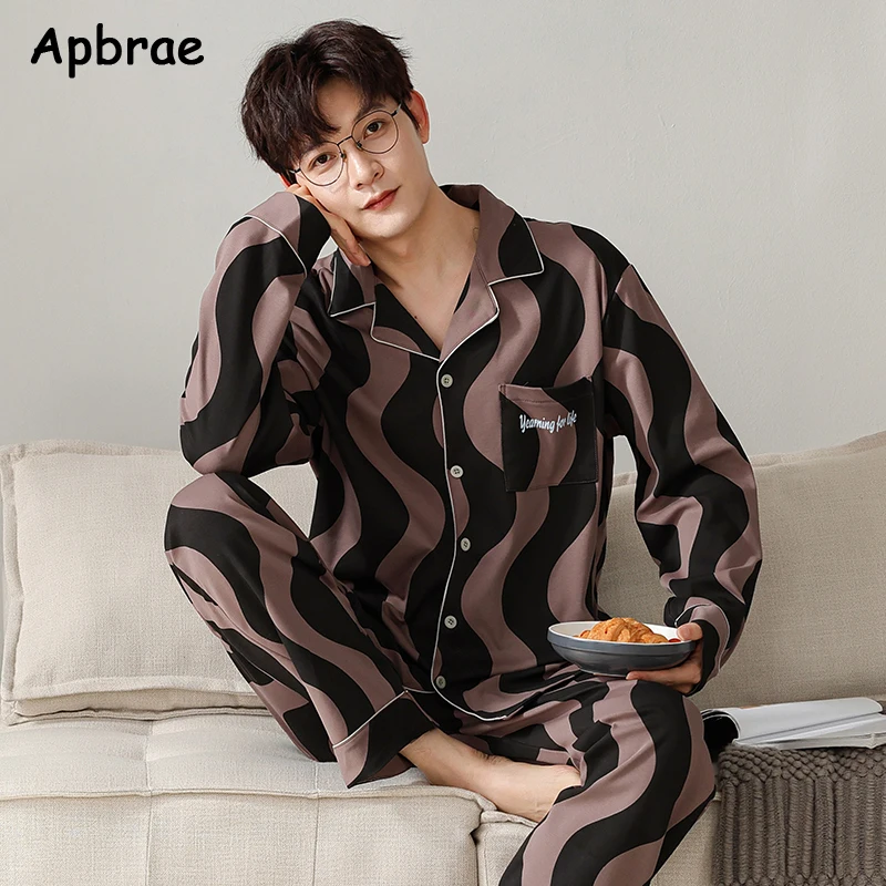 Autumn Winter Men Cotton Pajamas Long Sleeves Long Pants Pajama Plus Size L-3XL Sleepwear Lapel Fashion Man Homewear