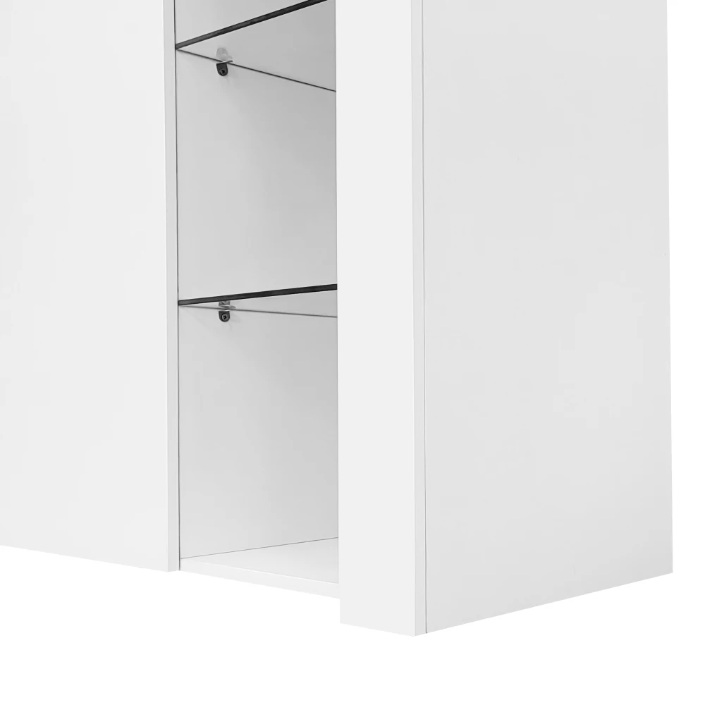 Morden Schwarzes Buffet mit Hochglanzfront, kompakte, stilvolle Aufbewahrungslösung mit Glasböden und Schranktür für das Wohnzimmer – Detail 37