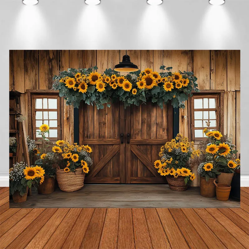 

LS Photography background Bohemian Sunflower Wooden Door Decor Adult Kids Portrait Photo Backdrop Studio