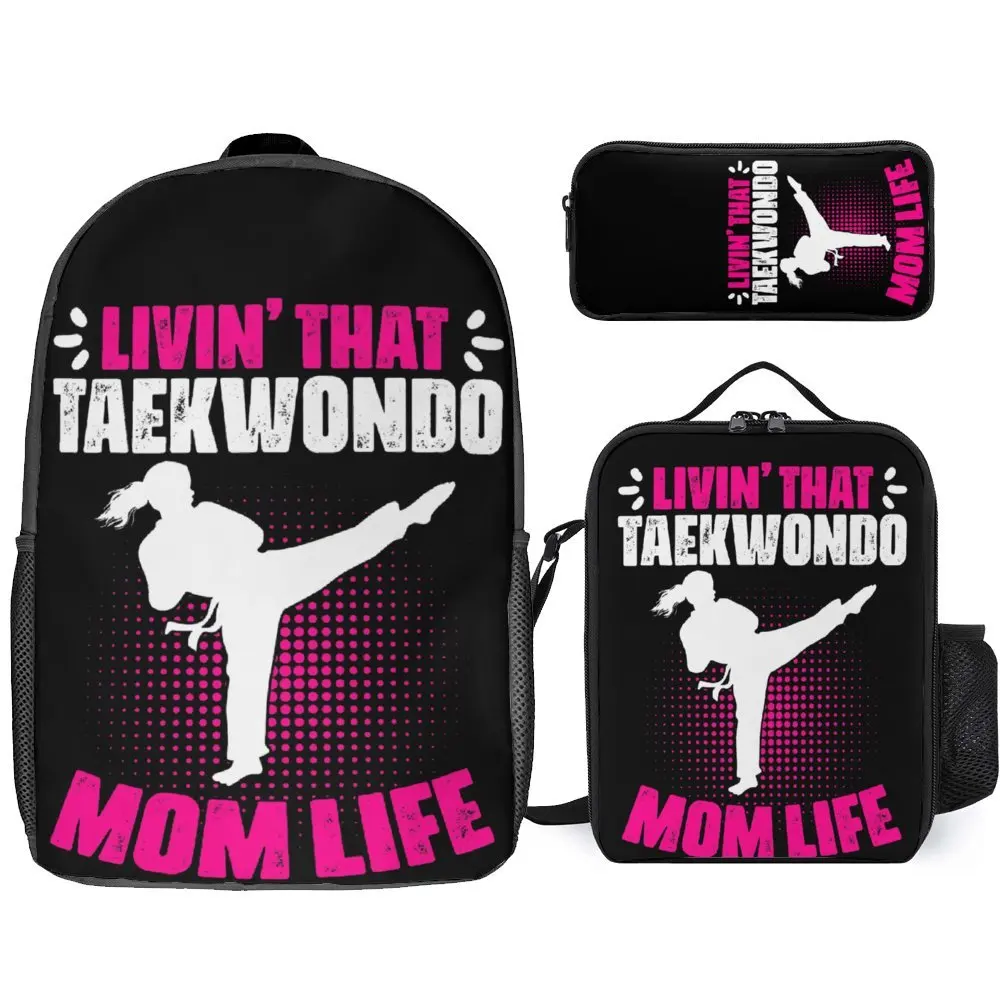 

Taekwondo Mom Funny Martial Art For A Self Durable Cozy Blanket Roll 3 in 1 Set 17 Inch Backpack Lunch Bag Pen Bag Picnics Graph