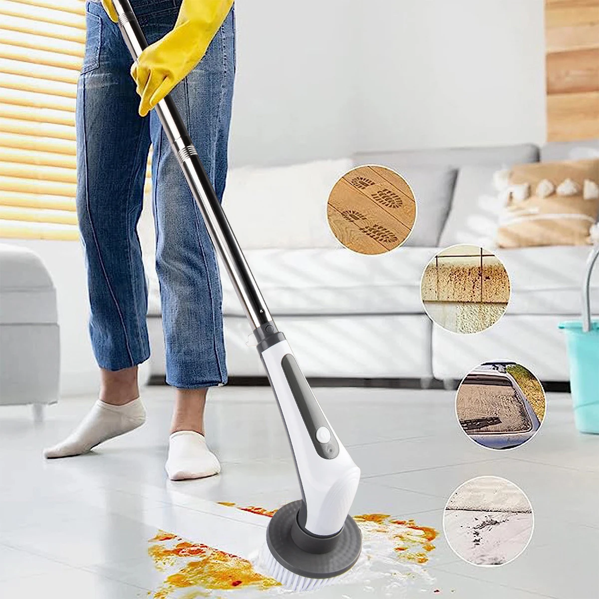 7 in 1 Cordless Cleaning Brush Electric Spin Scrubber with 3 Replaceable Brush Heads For Tub and Floor Tile 360 Power Scrubber