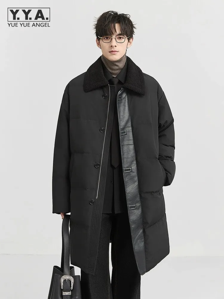 

New Winter Mens Single Breasted Loose Medium Length Down Coat Warm Business Casual Windbreaker Coat High Street Male Overcoat