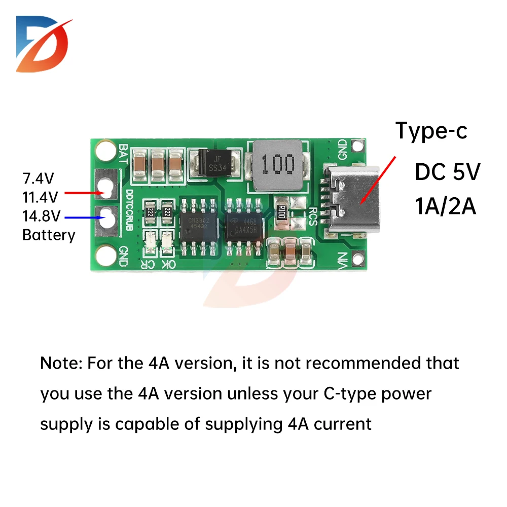 Tipo c bms 2S 3S 4S 1a 2a 4a 18650 placa de carregador de bateria lipo dc 3-6v módulo de impulso para módulo de carregador de bateria lipo
