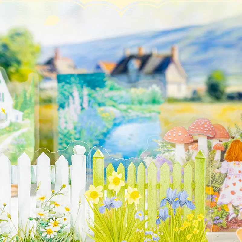 20 photos/book Waterproof PET material Spring Garden Manor Building Wooden Road Pattern Handbook Stickers