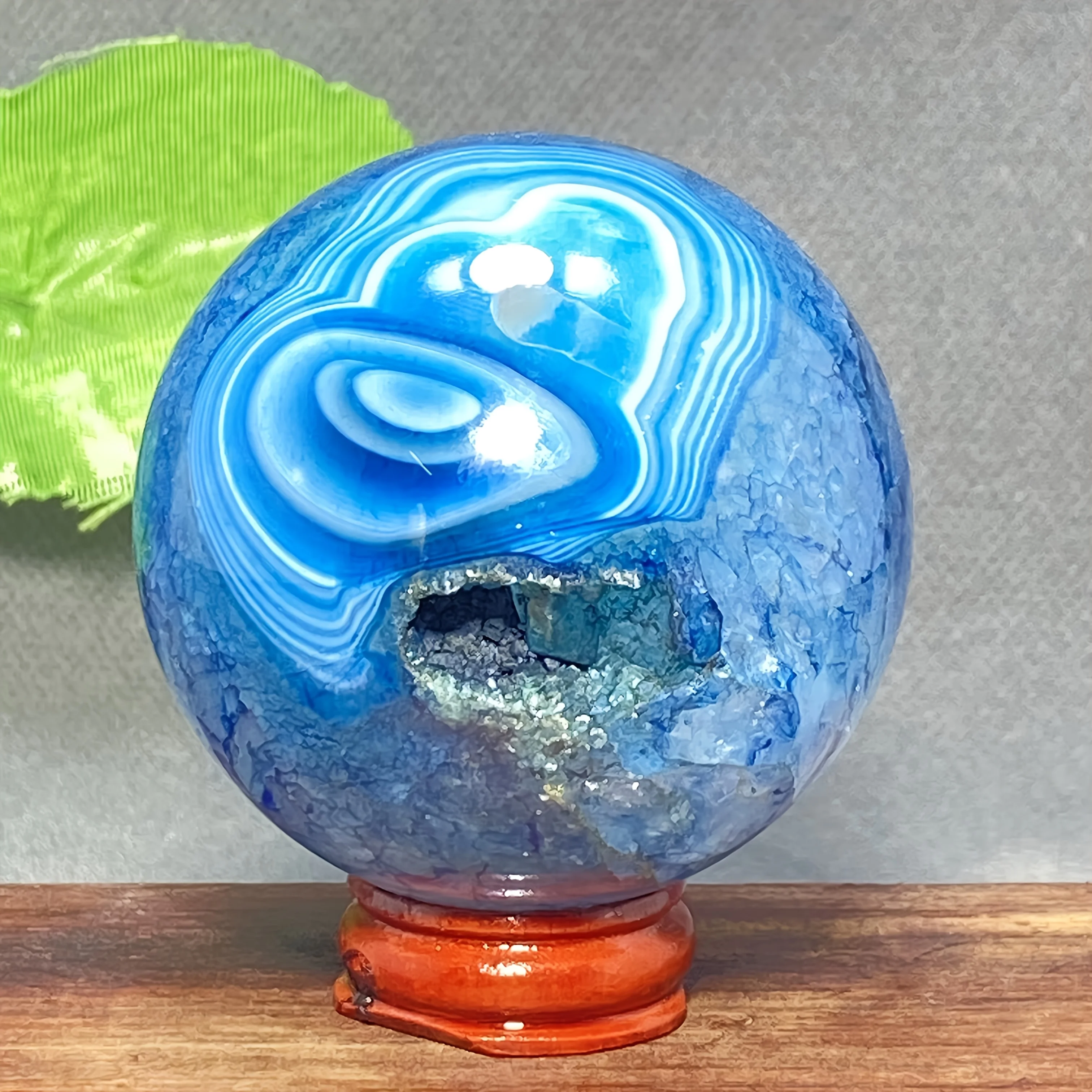 1PC Blue Agate Sphere - Polished Spherical Stone, Smooth Glossy for home & Office Decor, Meditation Gift,Xmas Valentine's Day