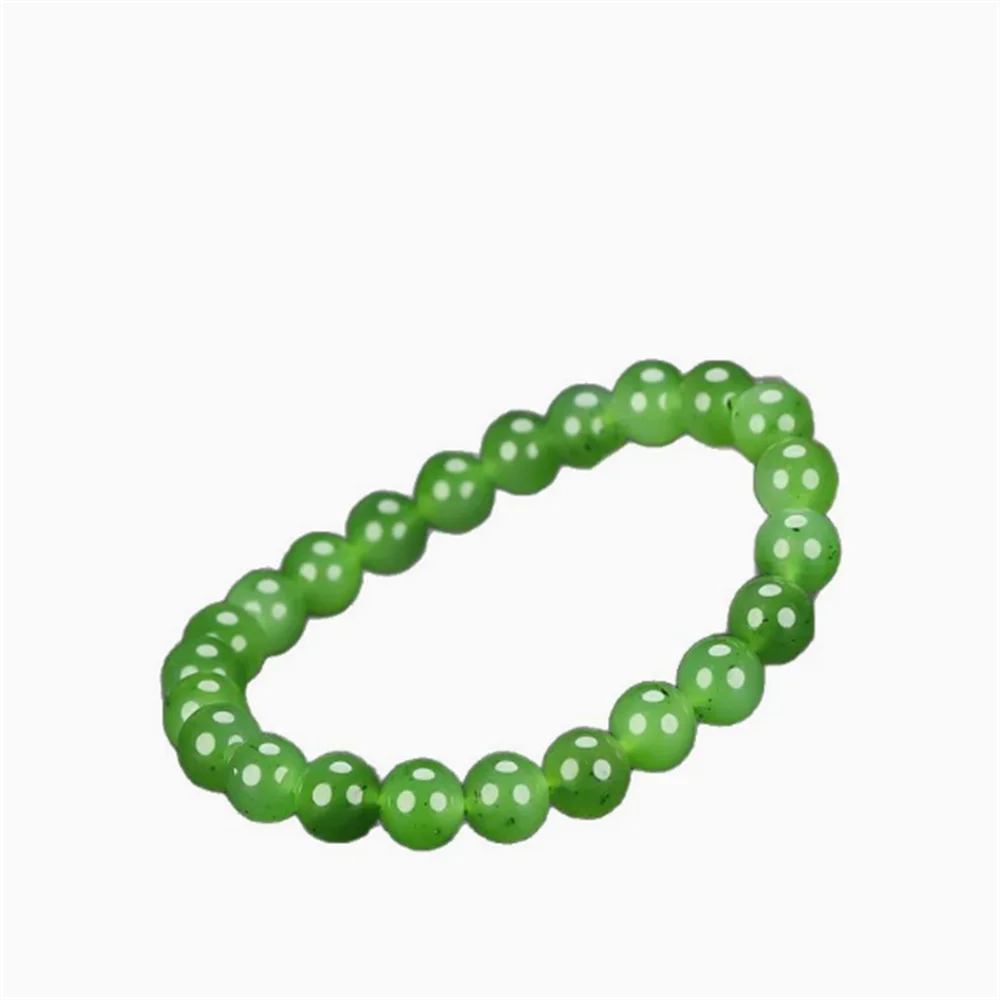 

Natural Hetian jade biyu single strand green Russian material original color bracelet women's single strand prayer beads