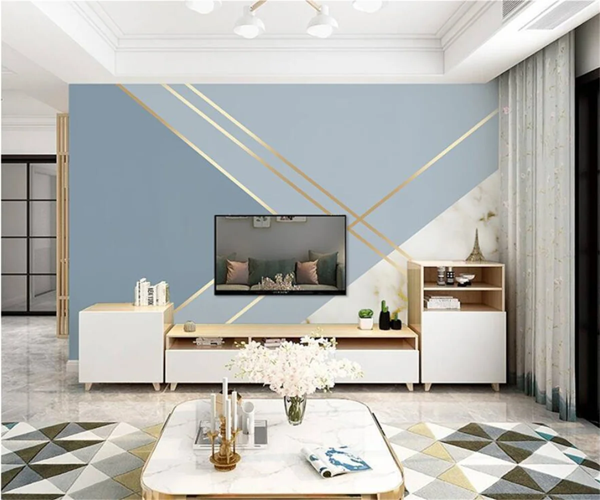 modern contracted living room mural imitation marble geometric lines sofa bedroom living room sofa Background wall 3d wallpaper