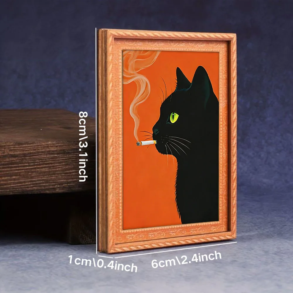1 Piece of a Quirky Black Cat Pattern Fridge Magnet, Mini Photo Frame Design, Small Creative Frame Hanging Picture, Wooden Craft, Fun Home Decoration, a Must-Have Fridge Magnet for Cat Lovers, Fun Home Decor Props, Holiday Gift
