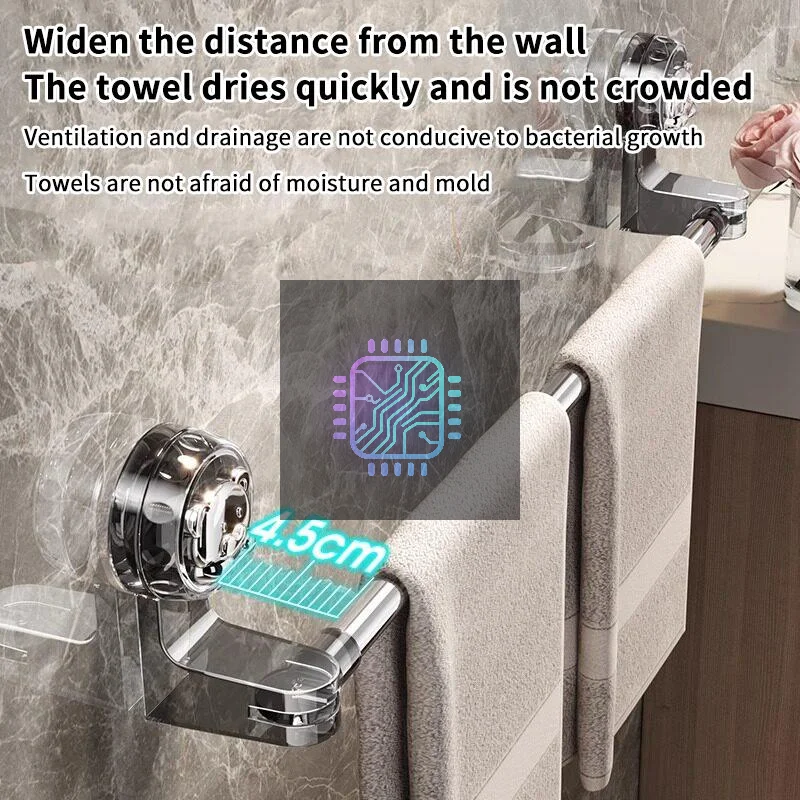 Retractable Suction Cup Towel Holder No-Punching 30-120cm Adjustable Rack for Renter Friendly Bathroom Decor