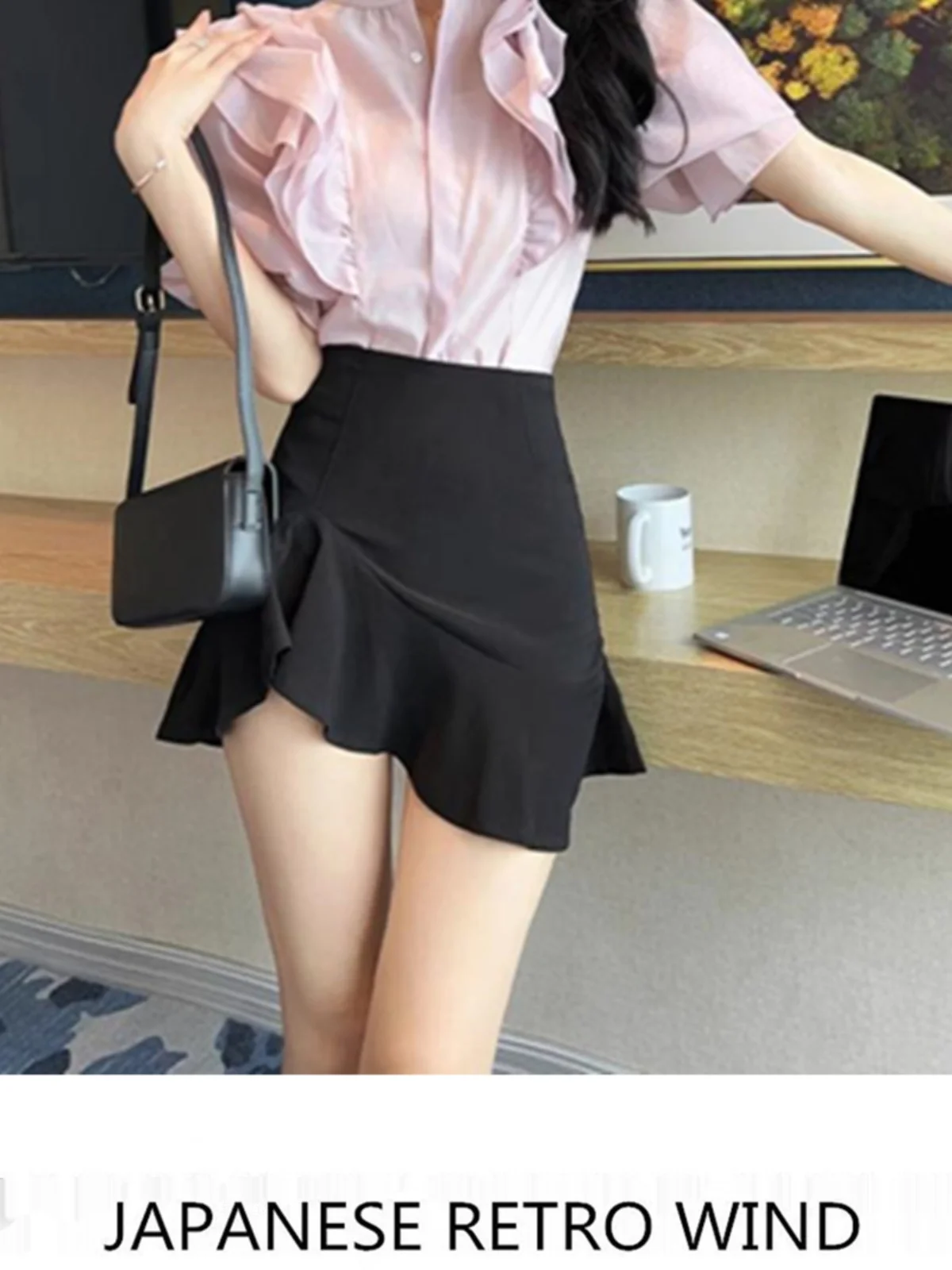 Black High Waist Sexy Skirt for Women Spring and Summer Korean Sle New Irregular Fishtail Skirt Tight Frill Short Skirt