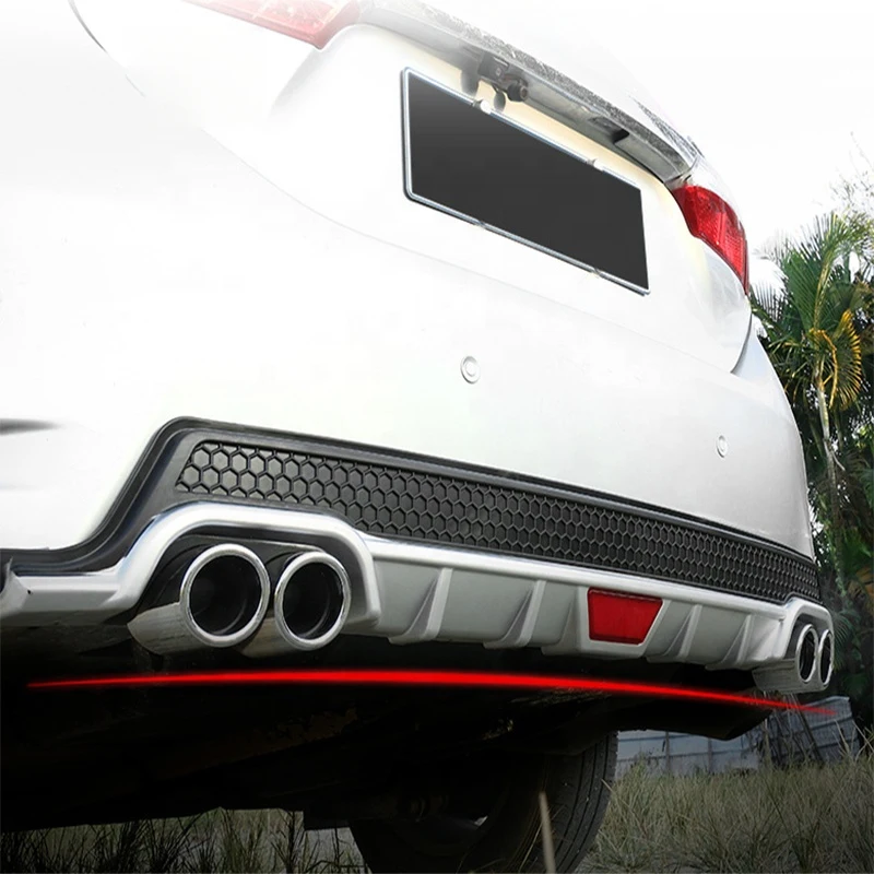High Quality Universal ABS Plastic Black Silver Rear Bumper Diffuser Lip With Exhaust Tip Racing Exterior Modification Accessori view 6