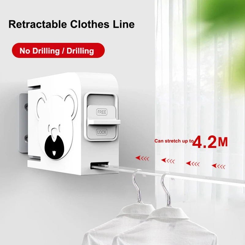 Retractable Clothesline Indoor Outdoor Clothes Line Heavy Duty Clothes Drying Laundry Line Wall Mounted Rack Clothing Line