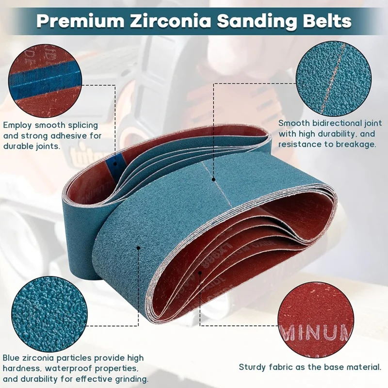 Sabuk pengamplasan sabuk 3X21 inci, Kit sabuk pengamplasan 20 buah (5 masing-masing 40/60/80/120 grit), sabuk zirkonia, sabuk pengamplasan kertas