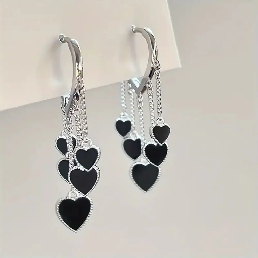 High Sense Heart Shape Dangle Earrings Tassel Pendant Alloy Ear Ornaments Ins Stylish Ear Buckle Daily Wear
