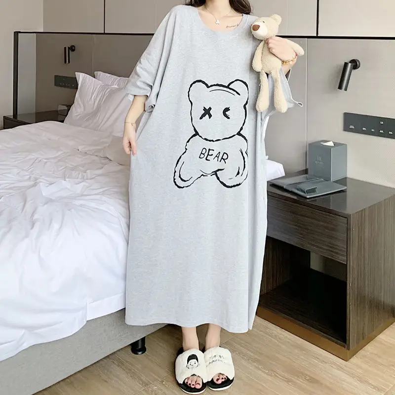 Plus Size 5XL 150kg Women Summer Long Dress Short Sleeve Loose Long Dress Cartoon  Vestido Casual Dresses