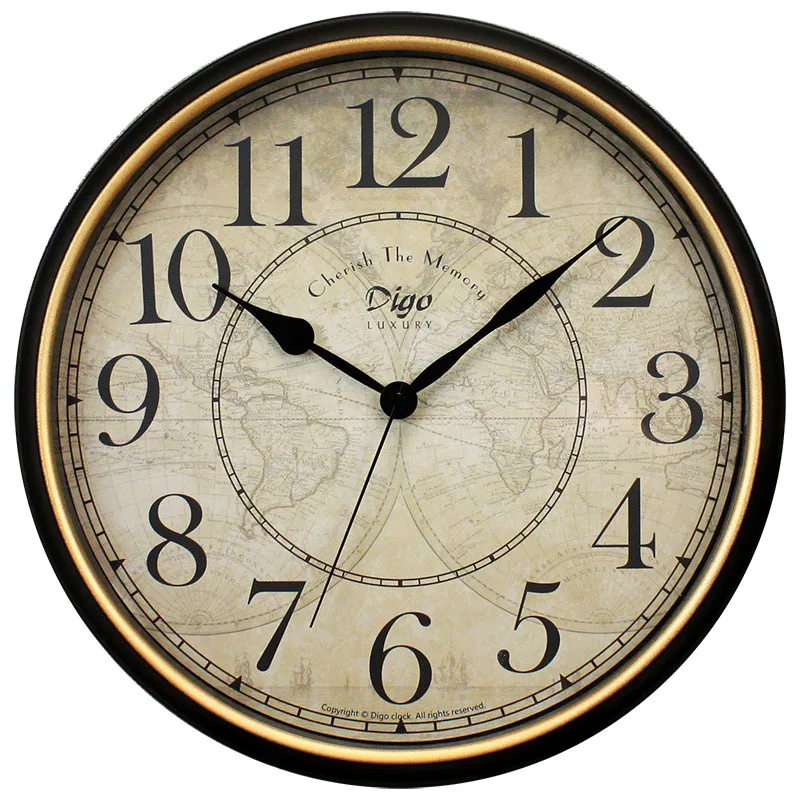 Factory Direct World Map Retro Wall Clock Creative Living Room Clock Decoration Clock Amazon Hot Selling Explosions