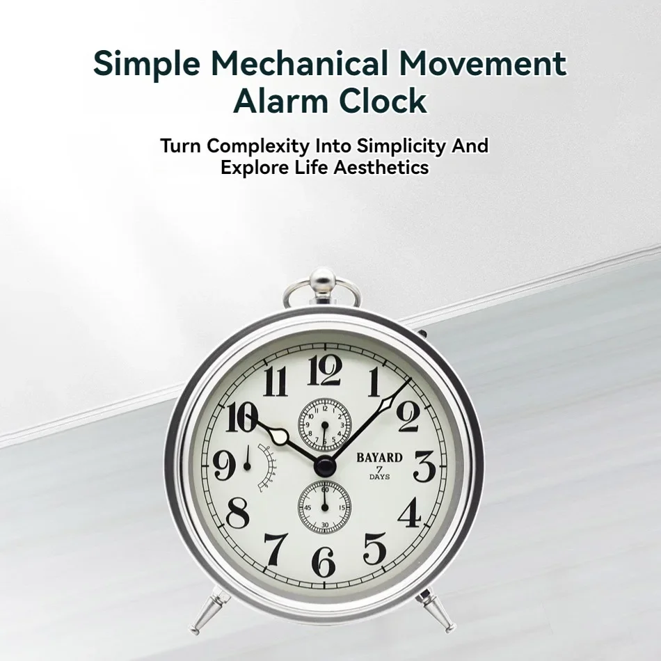 Seven-Day Mechanical Alarm Clock, Modern Clockwork, Creative Metal Design, Simple with Ultra-Loud Volume