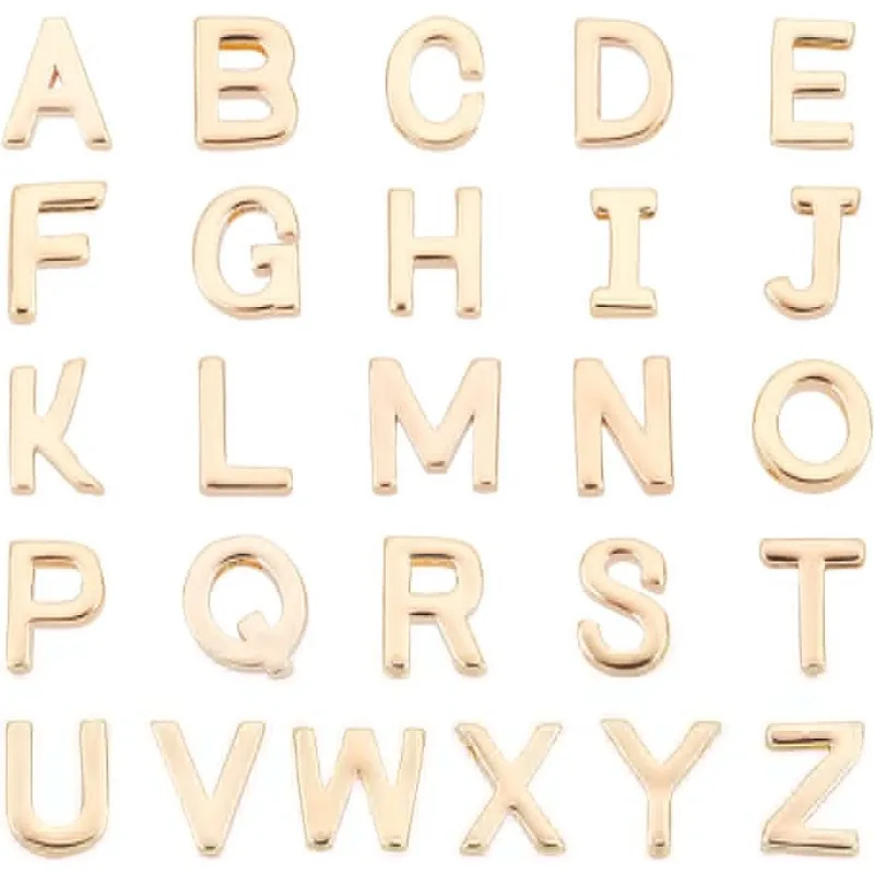 14K Gold Alphabet Letter Beads 26pcs A-Z Letter Charms Long-lasting Capital Letter Beads Brass Initial Charms Pendants for Cup