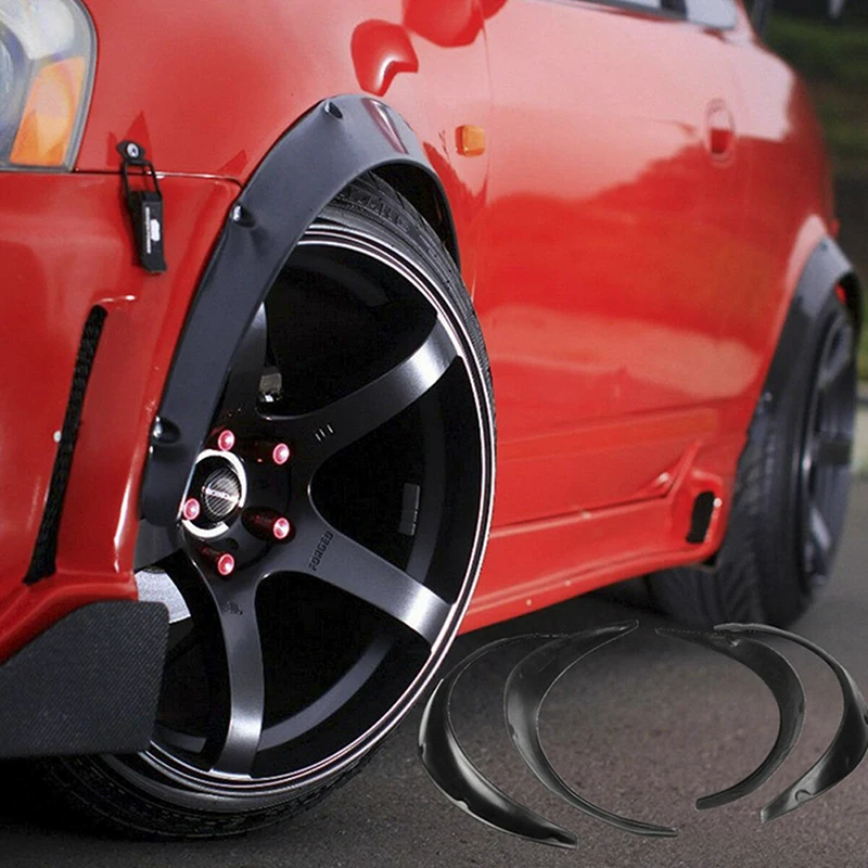 4Pcs Carbon Look  Wheel Arch Fender Flares Cover Trim Mudguards Protective Lip Anti-Scratch Strips Universal Car Accessories