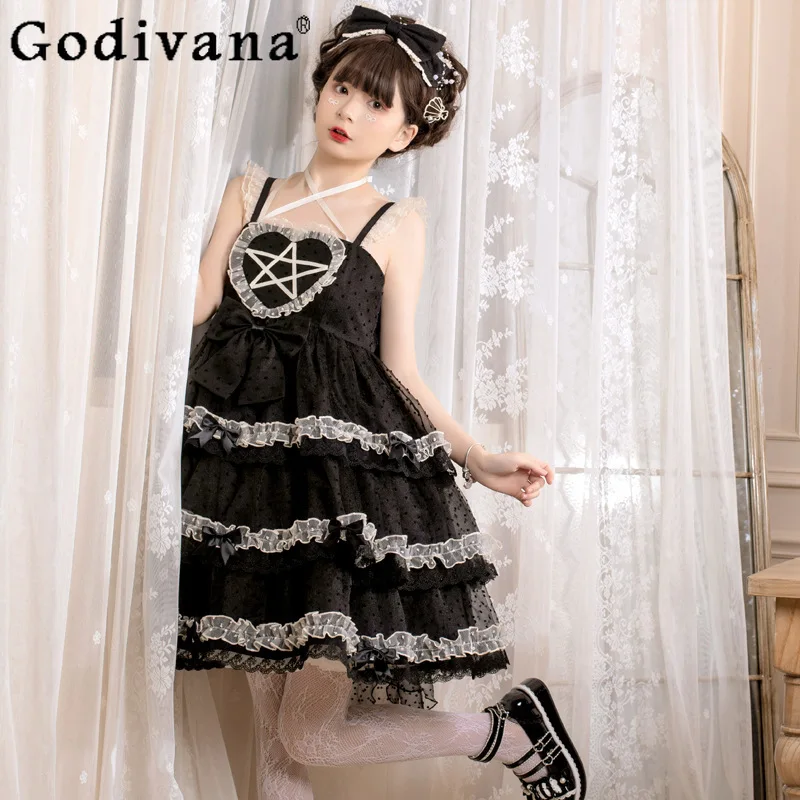 Original Daily Cute Suspender Jsk Dress Women's Spring and Summer New Cosplay Party Dress Female Sleeveless Goth Dress