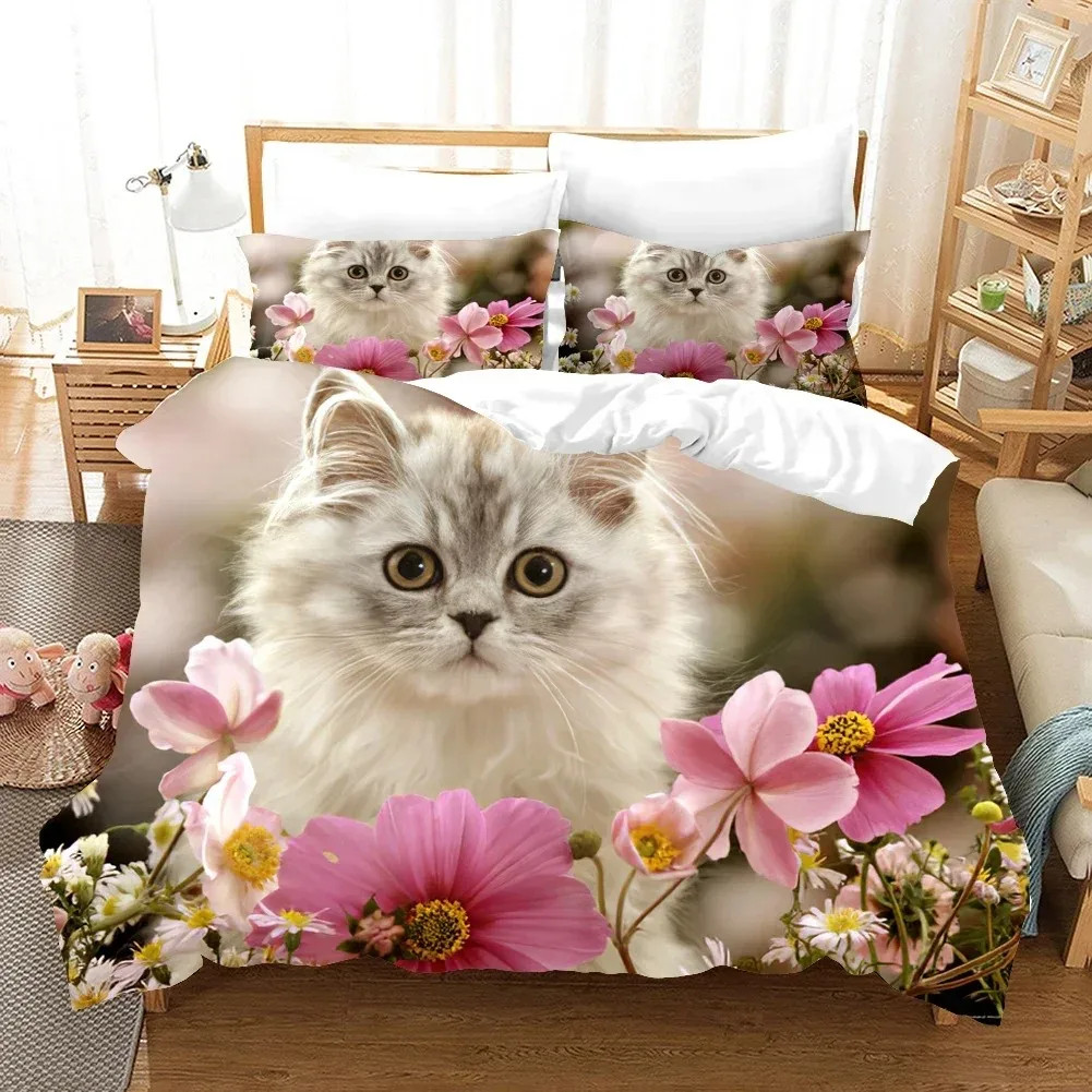 

Lovely Pet Cat Animal Funny 3D NEW Duvet Cover Pillowcase Bedding Set Adult Girl Bedroom Decoration Children Single Double Large