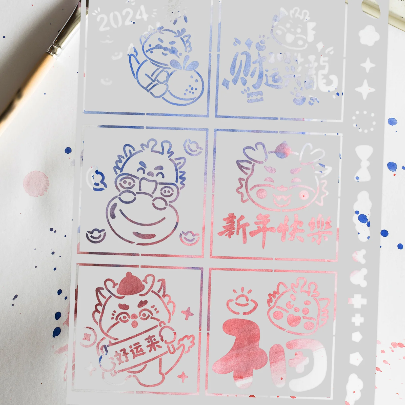 

New Year Dragon Stencils PET Material Reusable Crafts Templates Drawing Art Supplies Lightweight Portable Scrapbooking Planner
