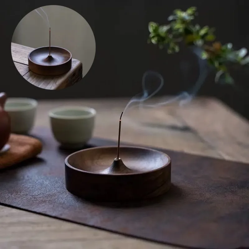Black Walnut Solid Wood Round Incense Burner Agarwood Tray Holder for Incense Stick Tea Ceremony Furniture Ornaments